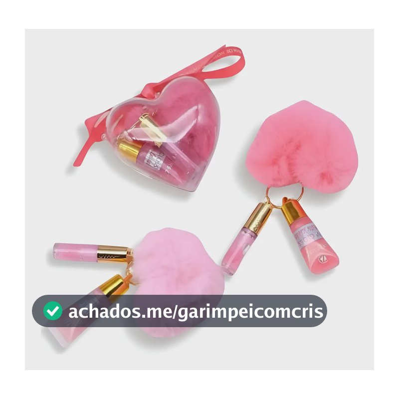 Brilho Labial Amor Anjo Gloss - Chaveiro Pelúcia 2 Lip Gloss Rosa