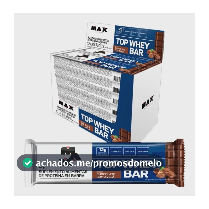 Barra de Proteína 12 Unidades Top Whey Bar Max Titanium Chocolate com Avelã