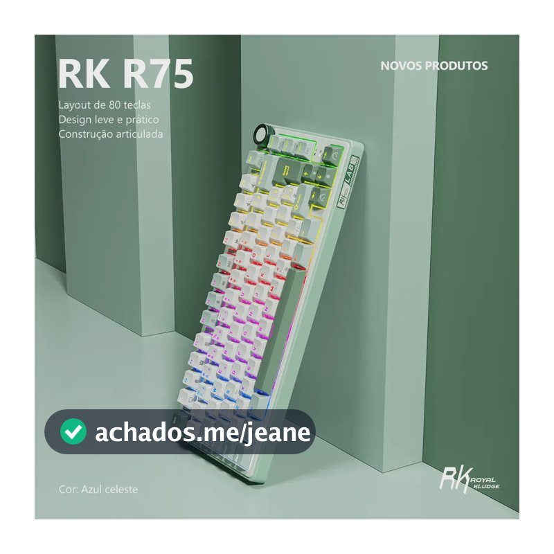 Teclado Mecânico Royal Kludge R75, ABNT2, Com Fio e Botão de Volume, RGB