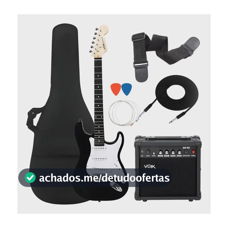 Kit Guitarra Preta Profissional Amplificador Voik Stk-1bk Cor Preto Material do diapasão Pau-rosa Orientação da mão Destro