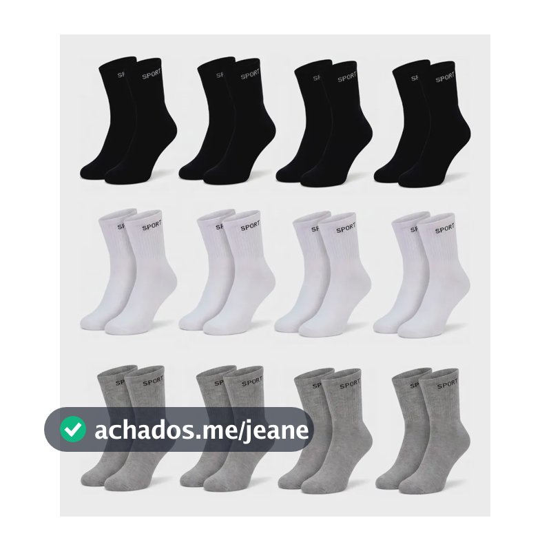 12 Pares De Meias Masculinas Cano Alto Grossa Algodão Oferta Sortida Liso Un