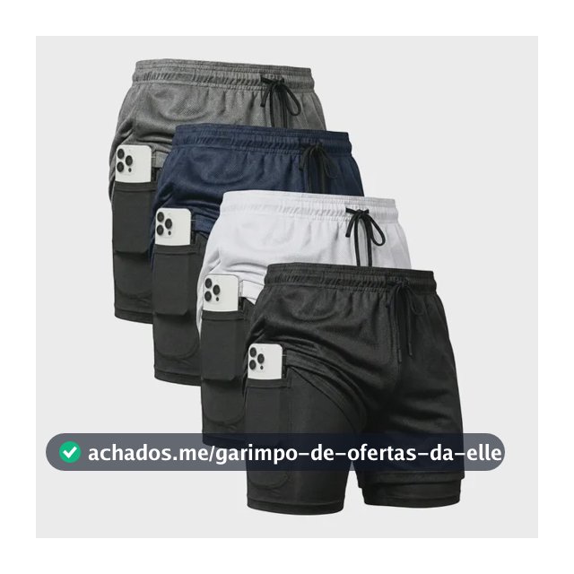 Kit 4 Shorts 2 Em 1 Duplo Dryfit Masculino Compressão Térmic