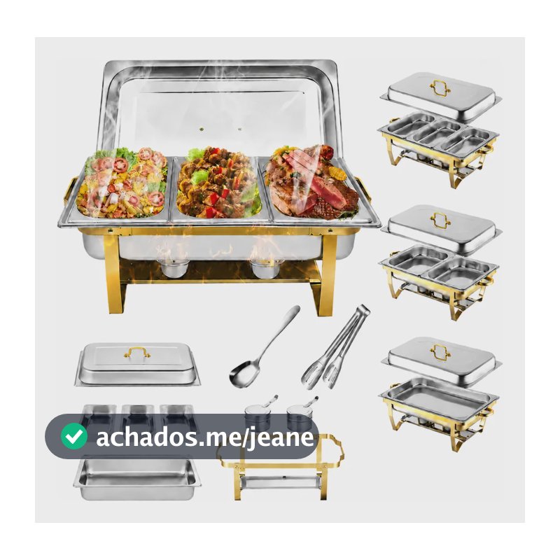 Inox Rechaud Dourado 12l Com Divisórias 3 Para Buffet E 0