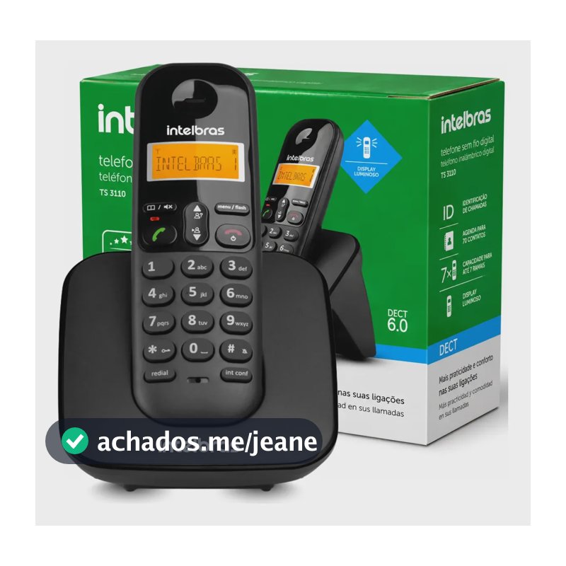 Telefone Sem Fio Intelbras Ts 3110 Identifica Chamada Nfe Visor Luminoso / Preto 127/220v