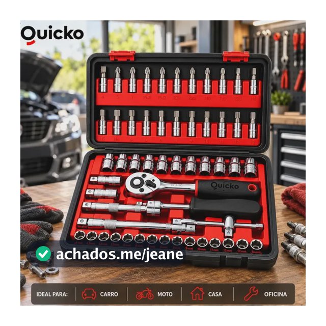 Kit Ferramentas 46 Peças Jogo Chaves Catraca Soquetes Allen Torx Fenda Phillips Maleta Completa Manual Mecânico Manutenção Casa Carro Oficina Profissional ajustes e reparos diversos montagens Quicko