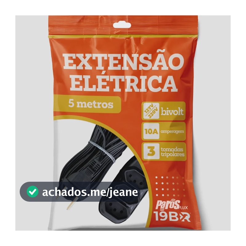 Extensão Elétrica 5 Metros Preto 3 Tomada Tripolar