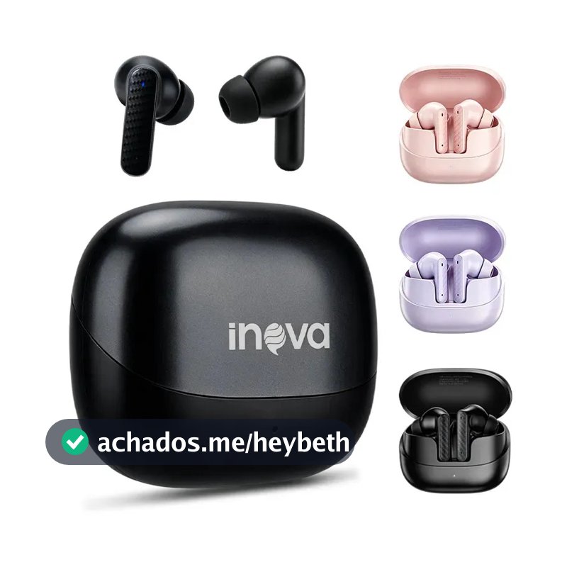 Fone de Ouvido Inova Bluetooth TWS FON-13013A, Semi In-Ear com IPX5 e Microfone, Preto