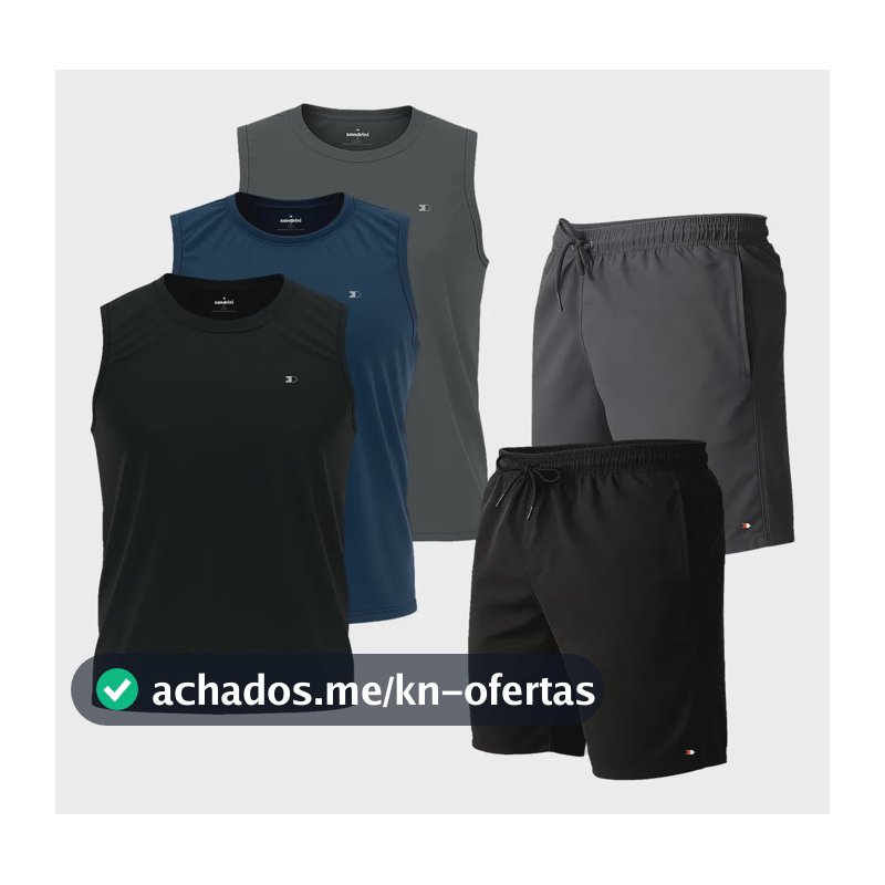 Kit 5 Pçs 3 Camisas Regata Dry-fit Sandrini +2 Short Tactel Sortidos Lisa M