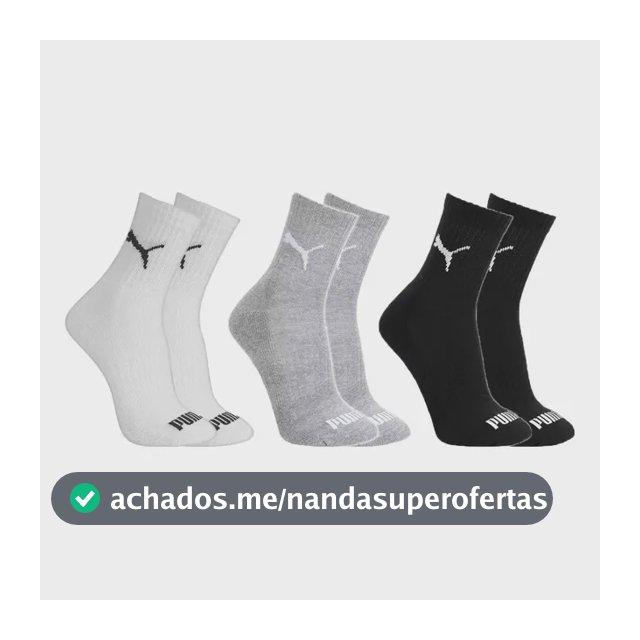 Kit 3 Pares Meias Puma Cano Médio Alto Atoalhada Original