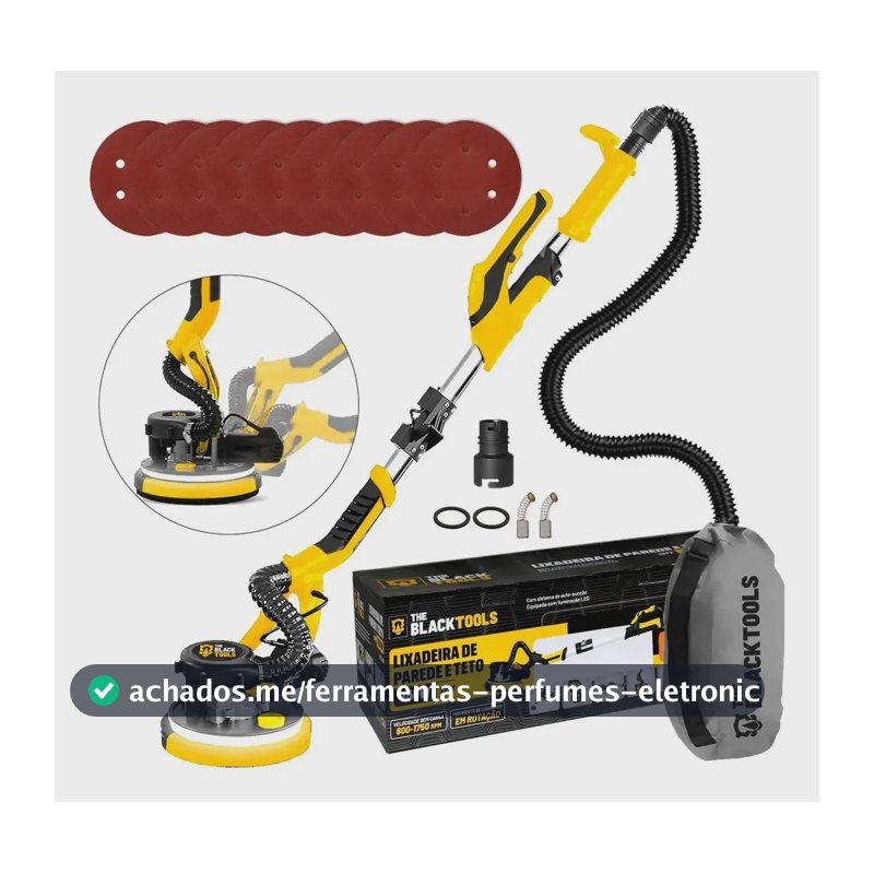 Lixadeira Teto E Parede Telescópica Profissional Com Led E Saco Coletor The Black Tools Btl750 750w
