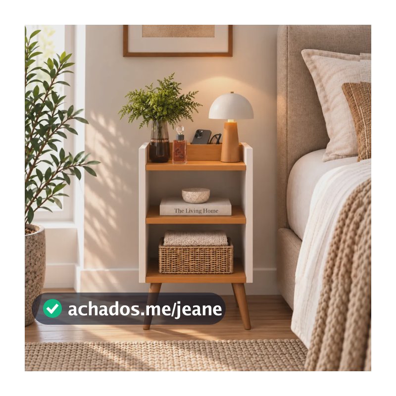 Mesa De Cabeceira Lateral Apoio Organizador De Quarto Retro Acabamento Brilhante