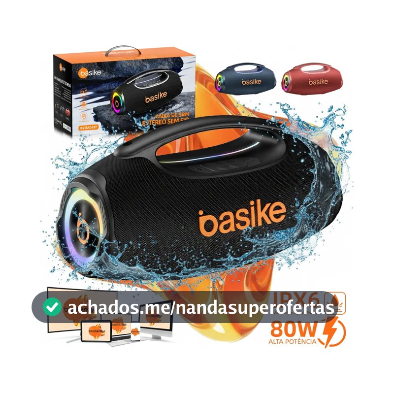 Basike Caixa de Som Portátil Com Bluetooth Boombox 80W 8000Mah 10hrs Sem fio IPX6 À Prova D'água Com Bateria Recarregavel Luz RGB Hifi TWS Bass Forte Áudio de Alta Qualid Para TV Festa Casa Subwoofer