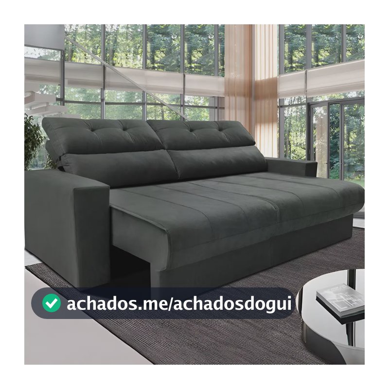 Sofá 3 Lugares Clean Retrátil Reclinável Cama Inbox 1,70m Velusoft Cinza