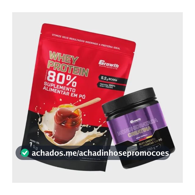Kit Growth: Whey Protein Doce De Leite 1kg + Creatina Creapure Sem Sabor 250g