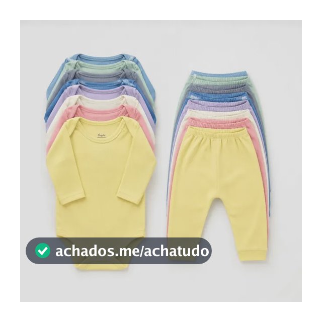 Kit 10 Peças Bebê Body M. Longa Mijão Canelado Menino Menina