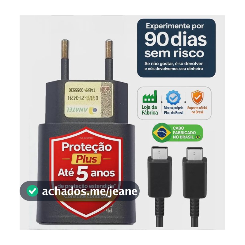 Plus Do Brasil Carregador Super Rápido 25w Para Samsung Galaxy S26 S25 S24 S23 S22 S21 S20 Fe Plus Ultra - Super Fast Com Cabo Blindado Premium BR Tipo Usb C