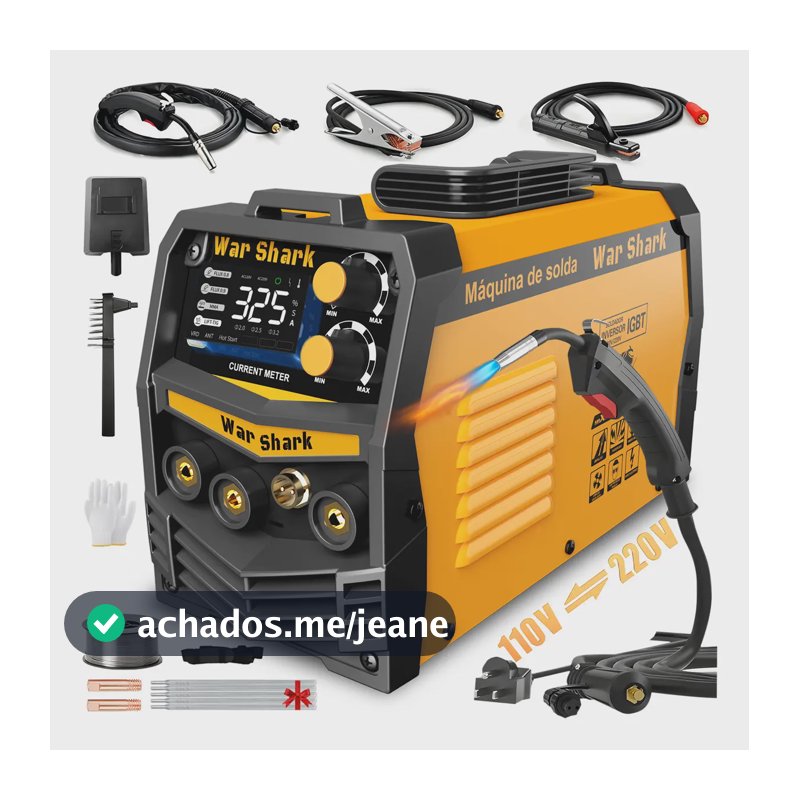 Máquina De Solda Inversora 325a 3 Em 1 Mig Tig Mma Bivolt 110v/220v War Shark Solda Eletrica Amarelo