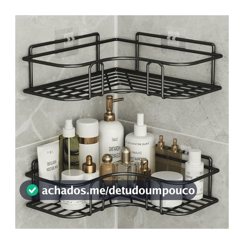 Kit 2 Suporte Porta Shampoo Sabonete De Canto Banheiro Adesi Preto