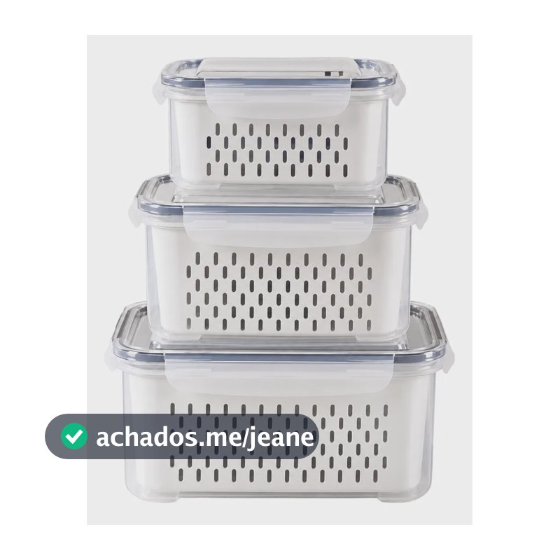 Kit 3 Organizador De Geladeira Alimentos Vegetais Com Tampas Branco