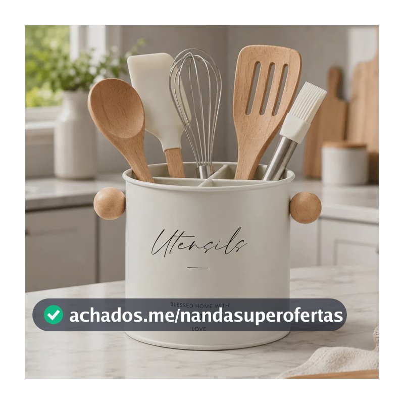 Porta Utensílios Organizador De Talheres Cozinha Metal Home Creme