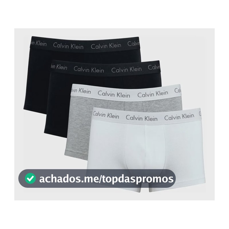 Kit Com 4 Cuecas Boxer Cotton Calvin Klein Original Preto/cinza/branco Liso M