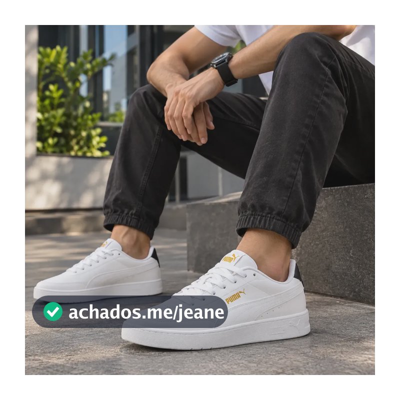 Tênis Puma Masculino Casual Court Classic Clean Original Branco/marinho/dourado Liso 42