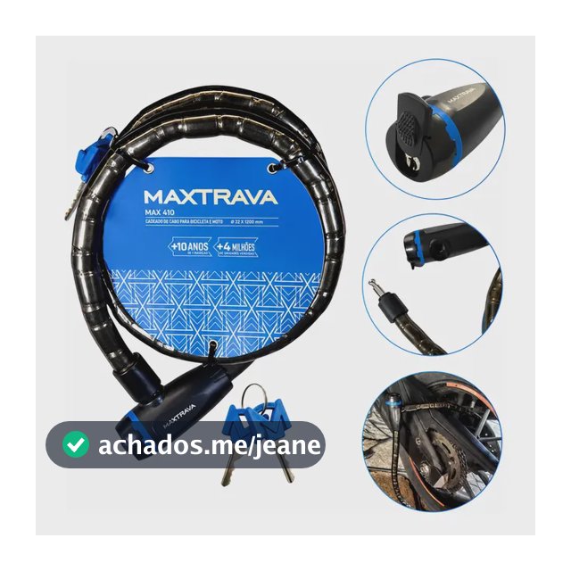 Cadeado Tranca Articulado 18mm 1,2m Aço Reforçado Moto Bike Fumê