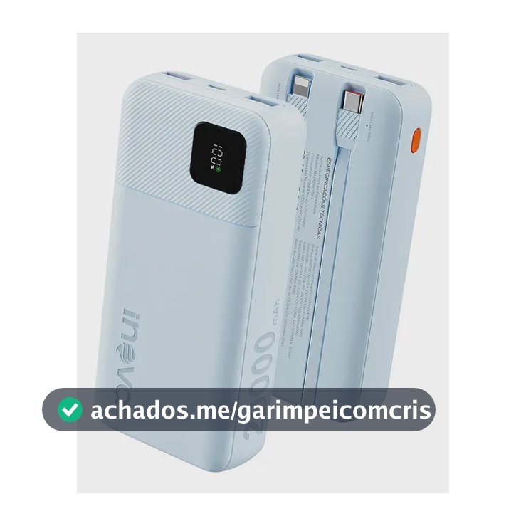 Carregador Portátil Power Bank Turbo inova 20000mah 22.5w Com Display Digital Usb-c / Usb-a Carga Rápida - Azul