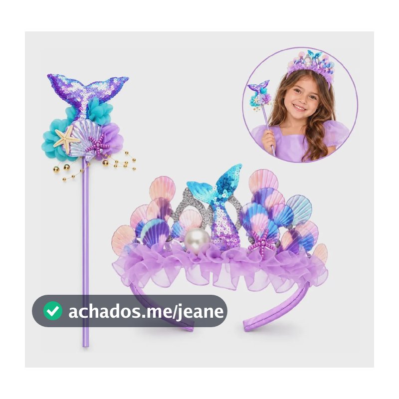 Tiara Sereia Coroa Varinha  Acessório Infantil Princesa Lilás