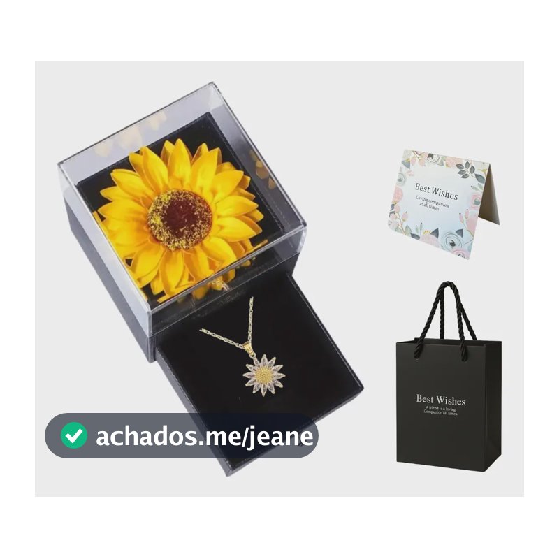Presente Dia Dos Namorados Girasol Eterno + Colar Cravejado Dourado
