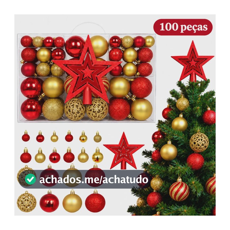 Kit 100 Bolas De Natal Lisas Foscas Glitter Com Estrela Dourada Decoração Completa Grande Enfeite Artificial Arvore De Natal Kizumba Cor Mista