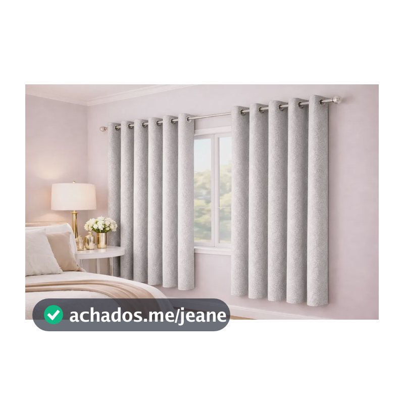Cortina Jacquard 2,80x1,80 Ilhós Cromados Tecido Premium Cinza