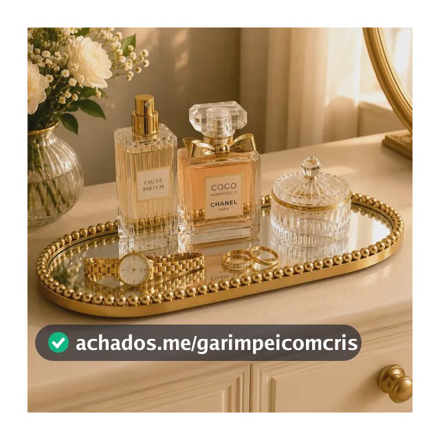 Bandeja Decorativa Oval Espelhada Dourada Perfume Luxuoso Dourado