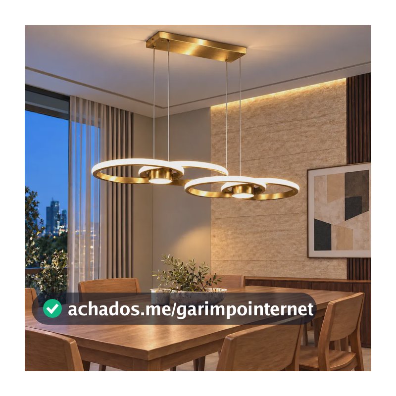 Lustre Led Redondo 58w, Altura Ajustável 110cm, Pendente Circular Dimerizável 3000K, 4500K, 6000K, Dourado, Ideal Para Sala E Quarto, Tieesa D017 Dourado