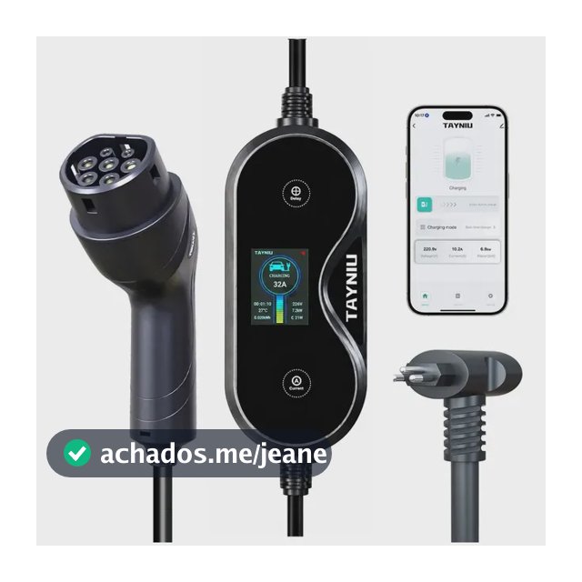 Carregador Veicular Portátil Inteligente 3,5kW Tipo 2 WiFi App Tuya 5m 16A