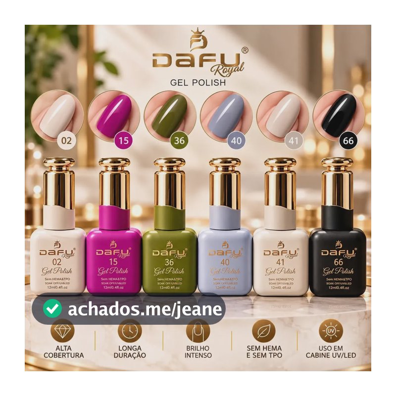 Esmalte Gel Dafu Kit 6 Coleção Cores Infinito Glow Coloridos Rosa Lilas Verde