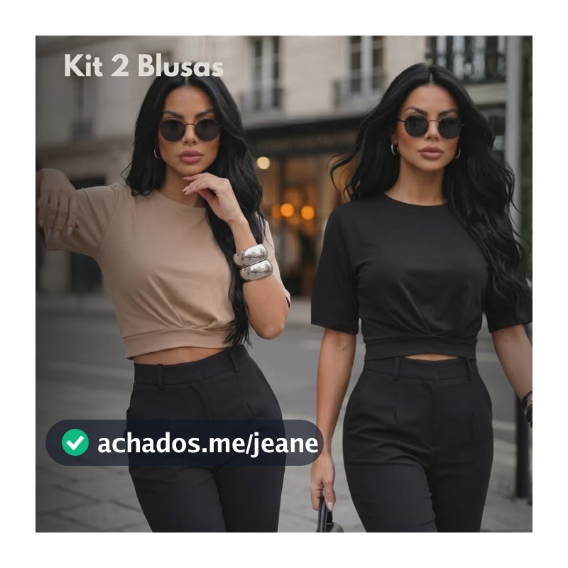 Kit 2 Blusas Cropped Feminina Manga Curta Stillger Atemporal Preto/nude Lisa G(40/42)