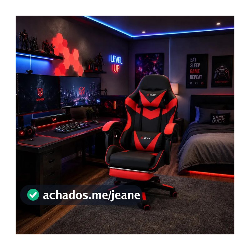 Cadeira Gamer Elidy X-Ray Vermelha Reclinável Ergonômica com Apoio para Pés