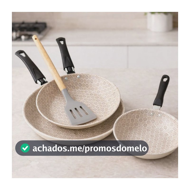 Jogo 4pcs Frigideiras Antiaderentes 14cm 18cm 22cm Espatula Creme