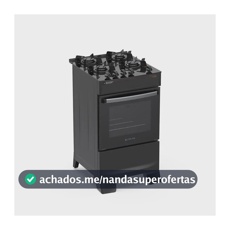 Fogão 4 Bocas Atlas Atenas Com Mesa De Vidro A Gás Acendimento Automático Preto Bivolt