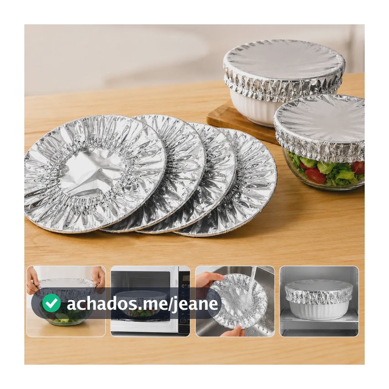 Capas Alumínio Elástico Reutilizável P/ Potes Alimentos Alumínio 10 Unidades