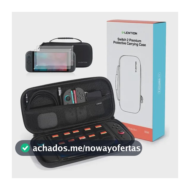 Estojo Case Rígido Para Nintendo Switch 2, 10 Slots Cartão Com 2 Películas Lention Cor Preto