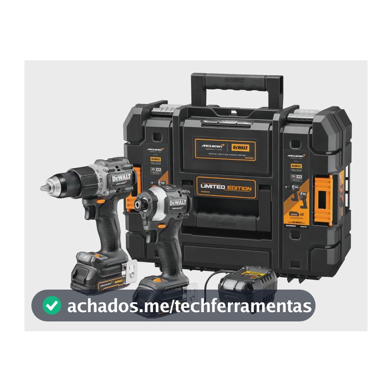 Parafusadeira e Furadeira 13mm DEWALT x McLAREN + Parafusadeira de Impacto 6,35 mm DCK200ME2GT Edição Limitada