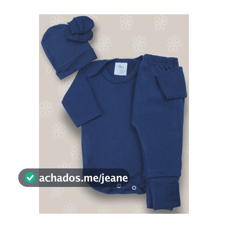 Kit 4 Peças Bebê Body Mijão Touca Luva Maternidade Algodão Cor Azul-marinho Desenho do tecido Lisa Tamanho P