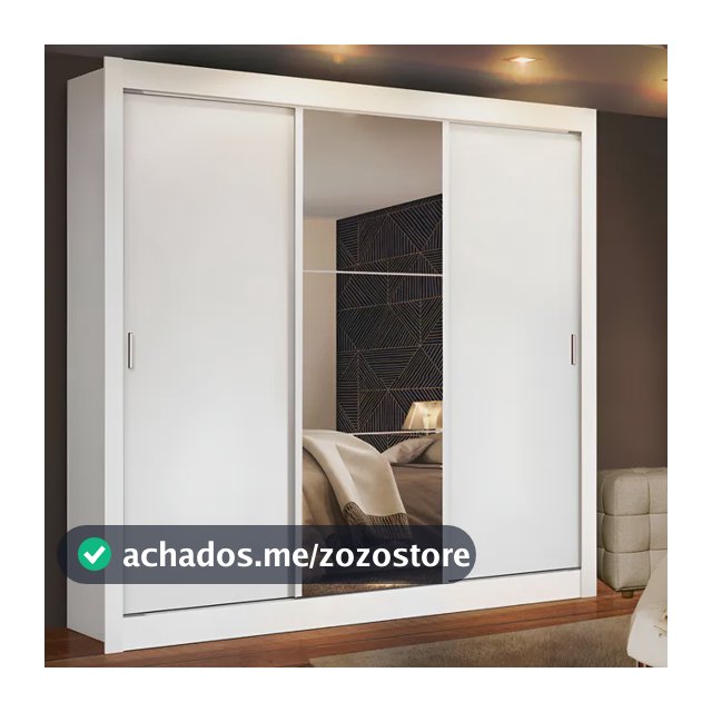 Guarda Roupa Casal Madesa Mônaco 3 Portas Correr Espelho Cor Branco 1093D81E