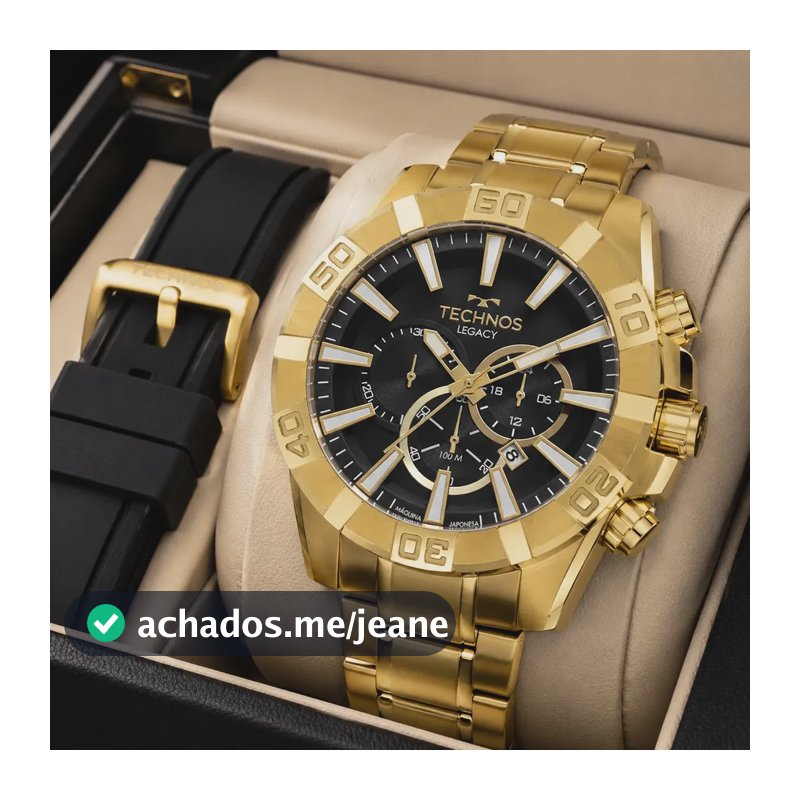 Relógio Technos Masculino Legacy JS26AETT/1P Dourado 51 Milímetros Troca Pulseira Todo em Aço Inoxidável Prova D´Agua 100m com Calendário