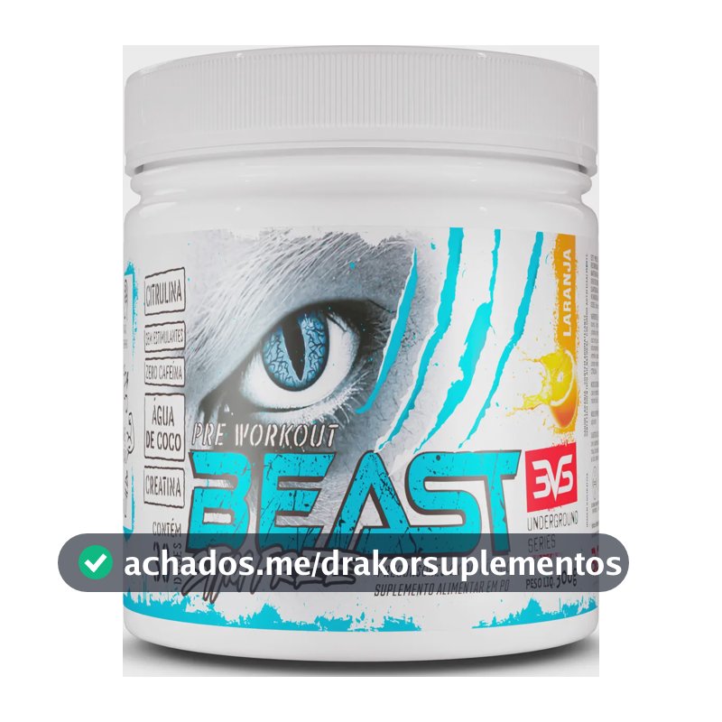 Pré Treino Sem Cafeína Beast 300g - Sabor Laranja - Fórmula Exclusiva Com Citrulina, Beta Alanina, Creatina, Água De Coco, Arginina, Taurina E Tirosina