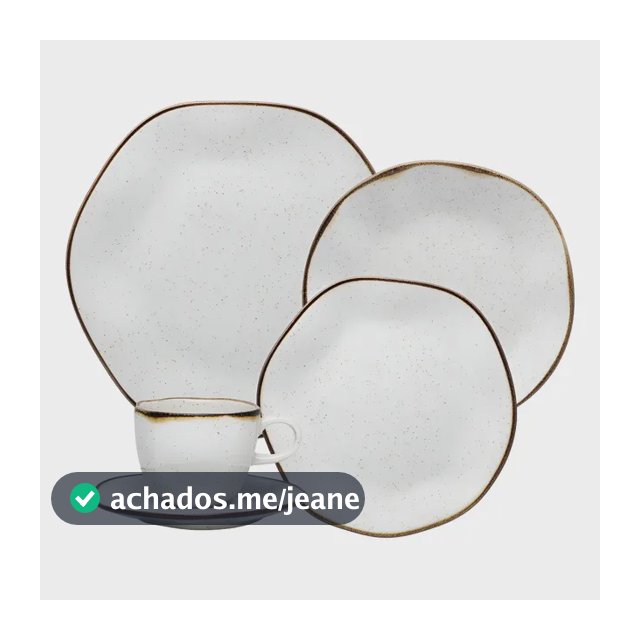 Aparelho De Jantar 30 Peças Ryo Maresia Oxford Porcelana Off White e Marrom