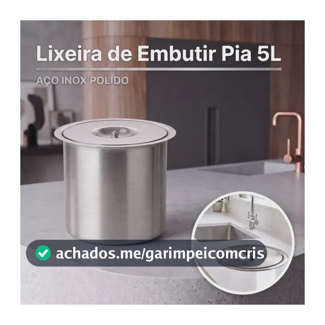Lixeira Embutir Pia Cozinha Granito Mármore 5l Aço Inox Polido Balde Alumínio Não Enferruja Cesto De Lixo Embutido Para Bancada Cozinha Planejada Área Gourmet Uso Doméstico Ponte Lar Utilidades