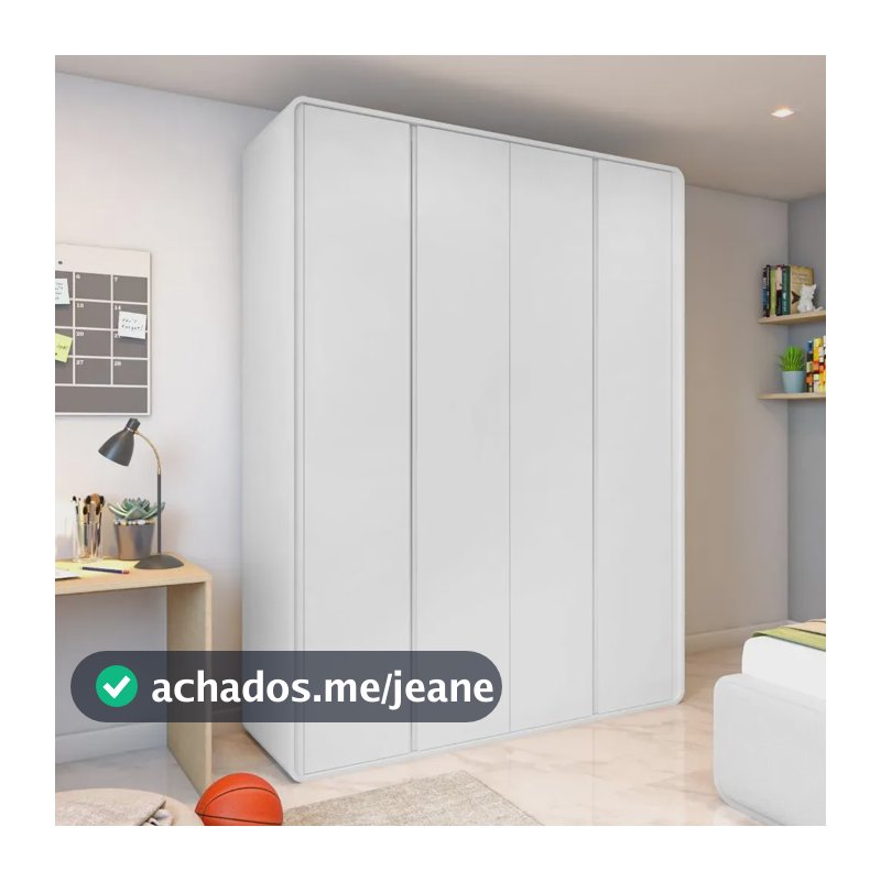 Guarda-Roupa Solteiro 4 Portas Easy Like Branco, de Móveis Lopas